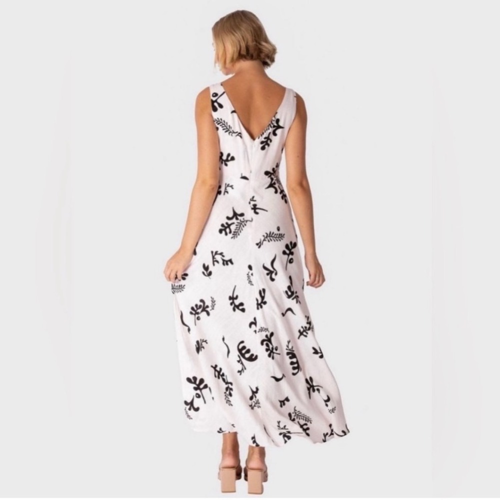 Paper Heart Anthropologie Linen Blend Maxi Dress M White Black Botanical Coastal - Picture 6 of 11